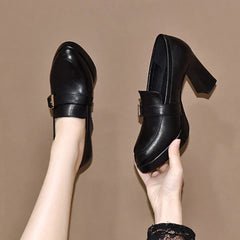 👠【35-40】2024 skórzane buty na grubym obcasie w nowym stylu